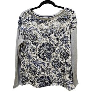 Sundance‎ Caraway Lace Top Floral Print Long Sleeve Cotton Blend Gray Women Sz M